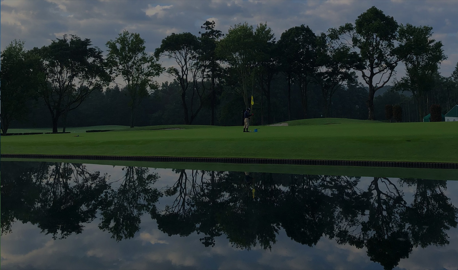 Green reflected in still water at Camellia Hills Country Club
